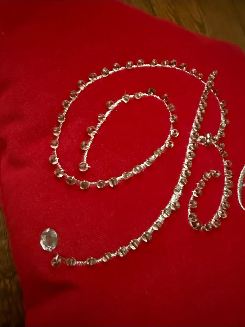14x14 Red Bling Cursive Embroidered Believe Throw Decor Pillow